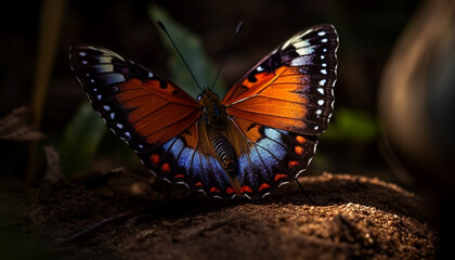 Vibrant butterfly wings showcase natural beauty and fragility in macro generated by AI