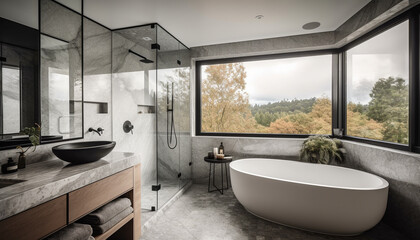 Modern design, luxury elegance, clean and comfortable bathroom with marble flooring generated by AI