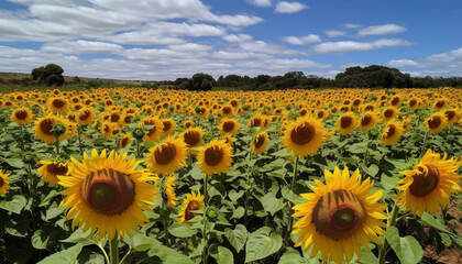 Fototapeta premium Vibrant sunflower meadow, a circle of yellow beauty in nature generated by AI