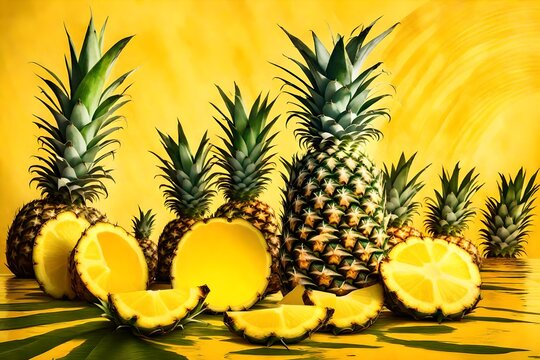 A juicy pineapple on a yellow tropical island.