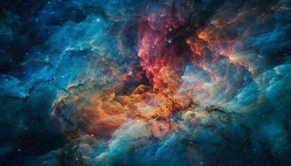 Fototapeta na wymiar Deep blue nebula glows in star field, a cosmic wallpaper generated by AI