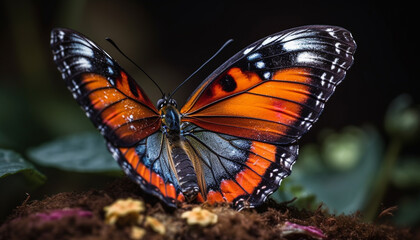 Fototapeta premium Vibrant monarch butterfly in tropical rainforest showcases natural beauty generated by AI