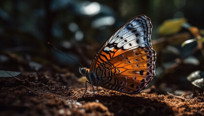 Vibrant butterfly spotted in tranquil forest, pollinating endangered species generated by AI