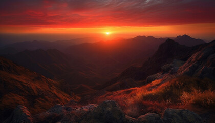 Fototapeta premium Panoramic mountain range showcases majestic beauty in nature multi colored landscape generated by AI