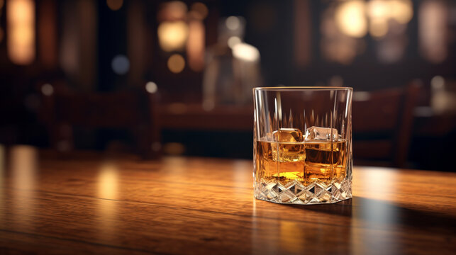 Verre de whisky, bourbon. Verre d'alcool avec gla&ccedil;on. Luxe, &eacute;l&eacute;gance, soir&eacute;e. Pour conception et cr&eacute;ation graphique.