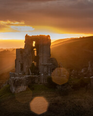 Corfe castle sunset - obrazy, fototapety, plakaty