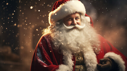 Santa Claus in a snowy Christmas and Festive environment. Merry Christmas and Happy New Year . Ai generative.