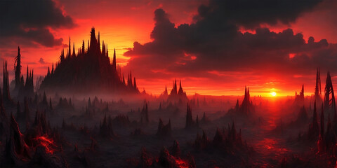 other worlds, other planet, sunset, post-apocalyptic landscape, extinct civilization, dying world