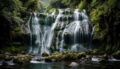 Fototapeta na wymiar Tranquil scene of flowing water in tropical rainforest paradise generated by AI