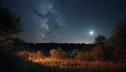 Fototapeta na wymiar Tranquil night sky illuminated by glowing Milky Way star field generated by AI