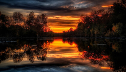 Tranquil scene of vibrant colors in nature at dusk generated by AI