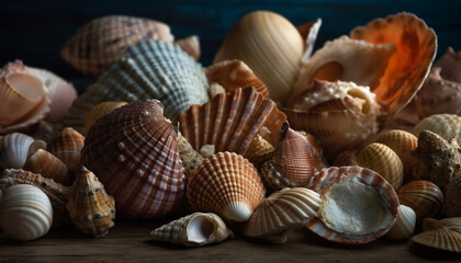Decorative seashell collection showcases beauty in nature variation and shape generated by AI
