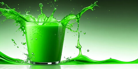 A splash of green liquid. Water, juice, drink, paint, watercolor.