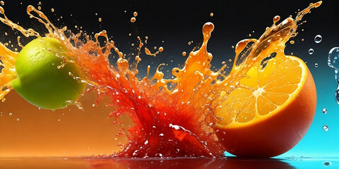A splash of red liquid. Water, juice, drink, paint, watercolor.