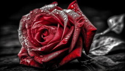 Passionate rose symbolizes love and romance in studio shot generated by AI