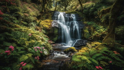 Tranquil scene of flowing water in tropical rainforest adventure tourism generated by AI