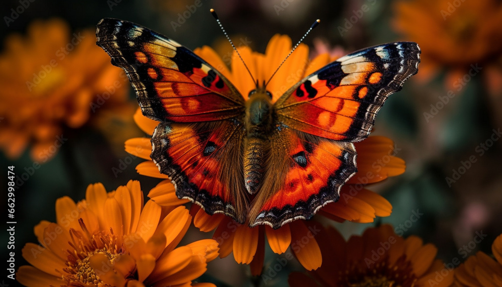 Wall mural Vibrant monarch butterfly wing showcases natural beauty in summer elegance generated by AI