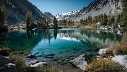 Majestic mountain range reflects tranquil scene of beauty in nature generated by AI