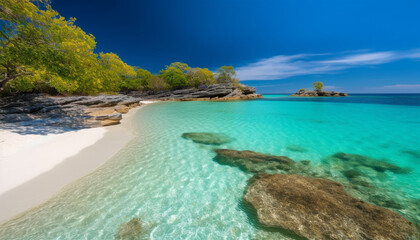 Tranquil Caribbean sunset, turquoise waters, idyllic vacation destination generated by AI
