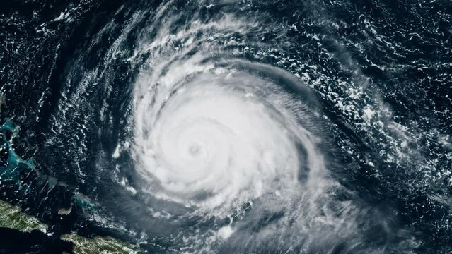 Hurrican eye satellite view rotating clouds animation. Contains public domain image by Nasa