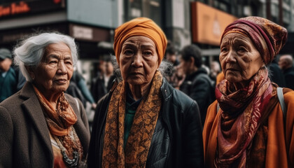 Real people of diverse cultures smiling in traditional clothing portraits generated by AI