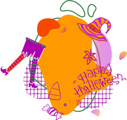 Legs, shoes, hat, spots and shapes, checkered texture, line. Clipart.