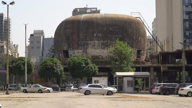 The Egg, or the Dome, an unfinished and abounded building in downtown Beirut, Lebanon