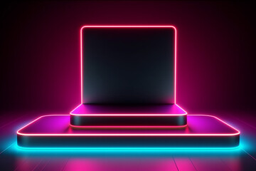 Geometric neon shapes background, product scene