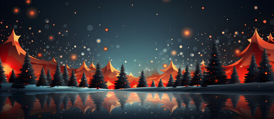 festive winter scene with a glowing tree, snowy landscape, and joyful characters