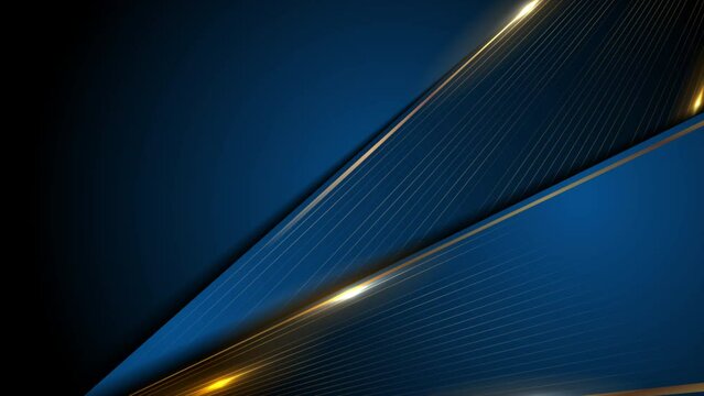 Dark blue abstract background with glowing golden lines and stripes. Video animation Ultra HD 4K 3840x2160