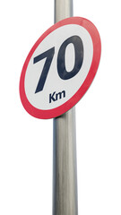 70 km speed limit sign. Seventy kilometer sign 3d render