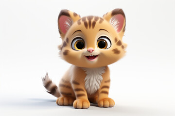Obraz premium Bengal cat on white background. Adorable 3D cartoon animal portrait.