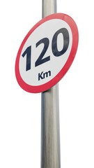 120 km speed limit sign. One hundred and twenty kilometer sign 3d render