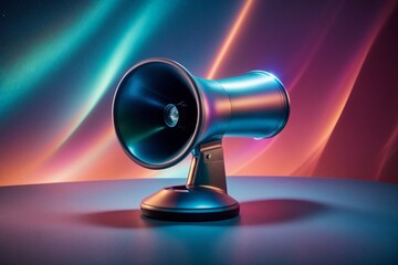 A futuristic megaphone on colored background