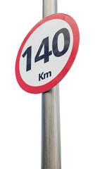140 km speed limit sign. One hundred and forty kilometer sign 3d render
