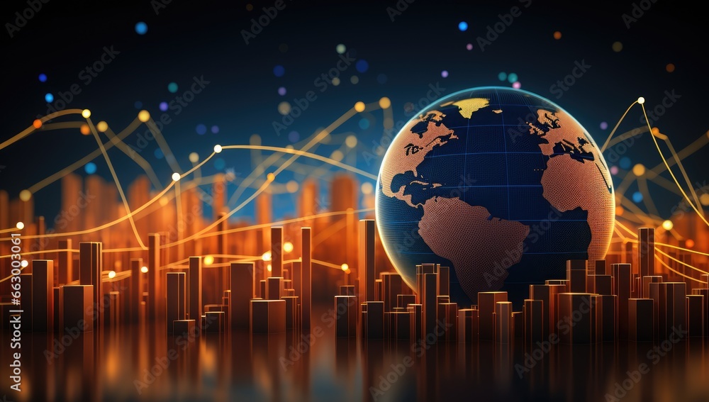 Poster the earth is placed on the background of bright stock graphs on a business background generative ai