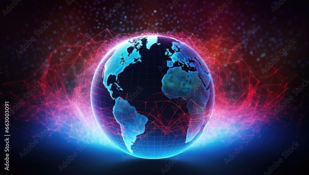 Poster the earth is in the middle of a glowing background with graph generative ai