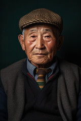 Fototapeta premium Korean older man, grandfather. Positive single senior retired Concept. asian tradition. dark style