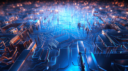 Circuit board close-up. Technology background. 3d rendering. Ai generative.