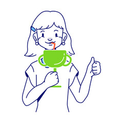 Woman drinks a cocktail out of a cup trophy