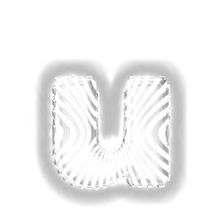 White symbol with ultra thin silver luminous vertical straps. letter u