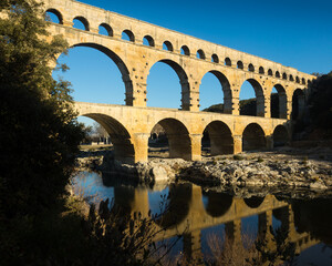 Pont du Gard, ancient Roman aqueduct across Gardon River in southern France