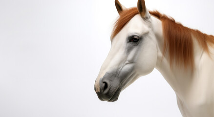 Cavalo branco com crina ruiva.