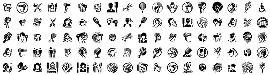 The Art of Styling: Hair Salon Icons and Pictograms, Graphic Ressources for hairstyle logos, set of editable stroke Art