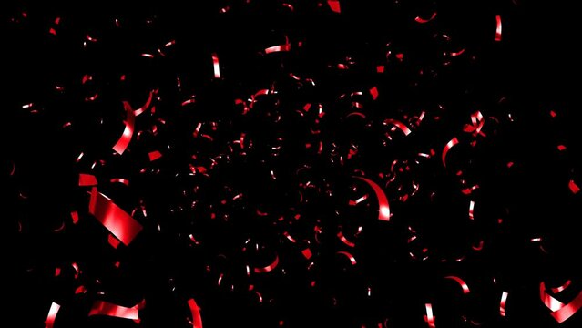 Red Confetti Falling on Alpha Background, Luma Matte Channel.