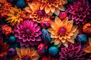 Vibrant dahlia flowers creating a stunning backdrop. Generative AI