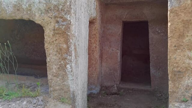The entrance of an ancient Etruscan catacomb to Cerveteri