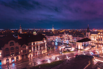 Aerial art nouveau historical a stunning aerial view of Oradea city with a majestic clock tower as the focal point incity Oradea, Bihor, Romania