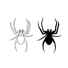 Set of spiders on white background. Hand drawn vector illustration. For coloring, cards, printing, packaging, invitations, business cards, advertising
