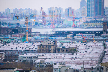 Yangpu District, Shanghai - Alley Snow Scene - City Scenery High Perspective